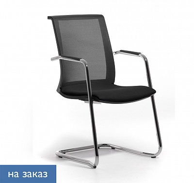 SKIN КРЕСЛО НА ПОЛОЗЬЯХ, ТКАНЬ ЧЕРН/ЧЕРНЫЙ/ХРОМ