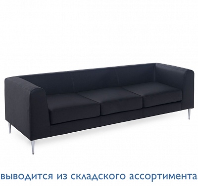 EVA UP Диван 3мест, кож+кожзам ЧЕРНЫЙ/ХРОМ